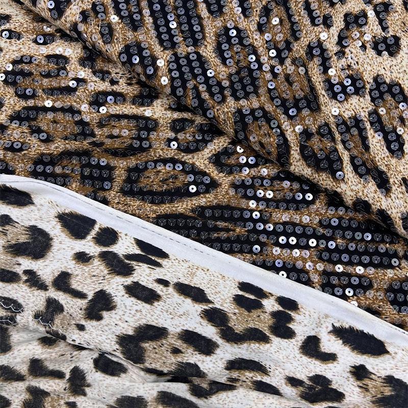 1 Yard Pailletten Leopardenmuster Stoff Durch Glänzenden Folienstoff Bekleidungszubehör Paillettenbestickter Stoff Kleid Nähen Textil