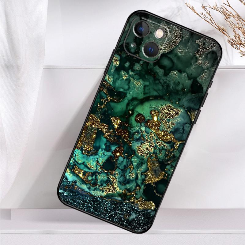 Teal Blue Gold Agate Marble Shockproof Case For iPhone 17 Pro Max 11 14 15 16 Plus 12 13 Mini 16e 17 Air Phone Cover
