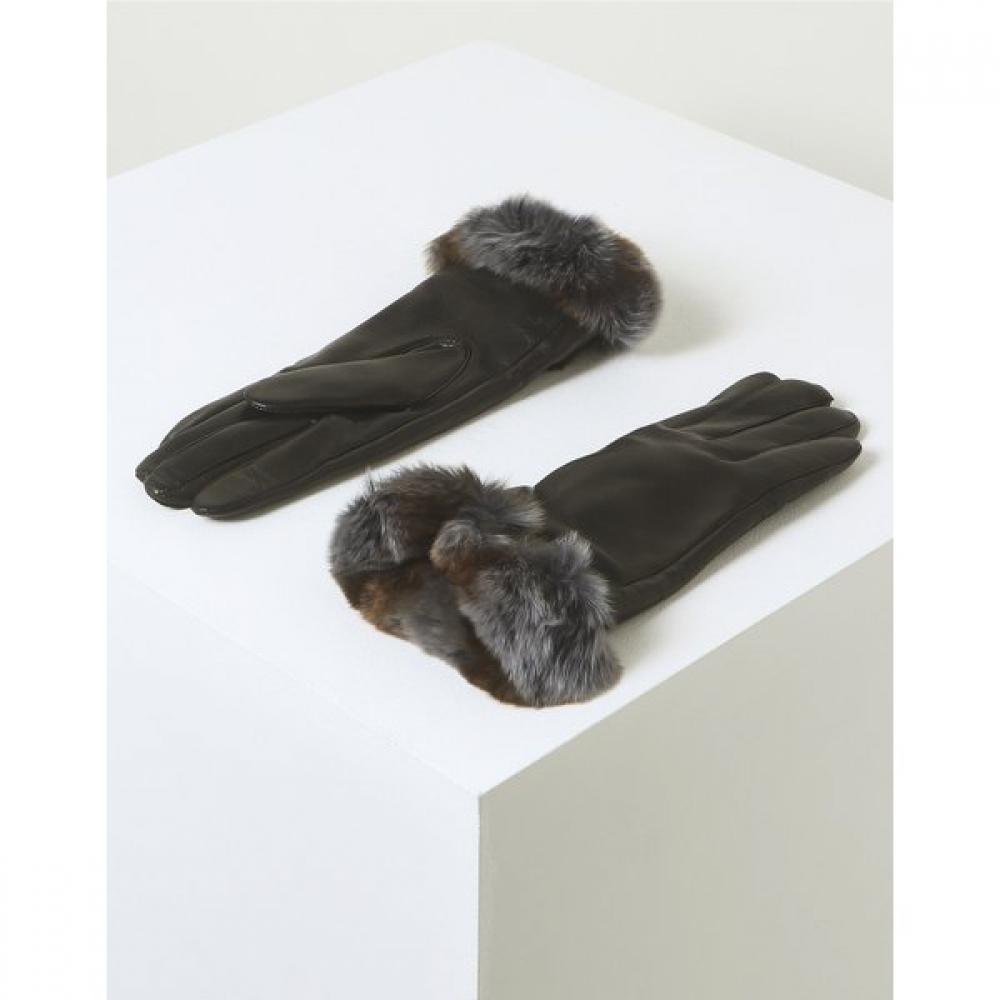 Daks Black Lambskin Rex Fur Trim Touchscreen Gloves
