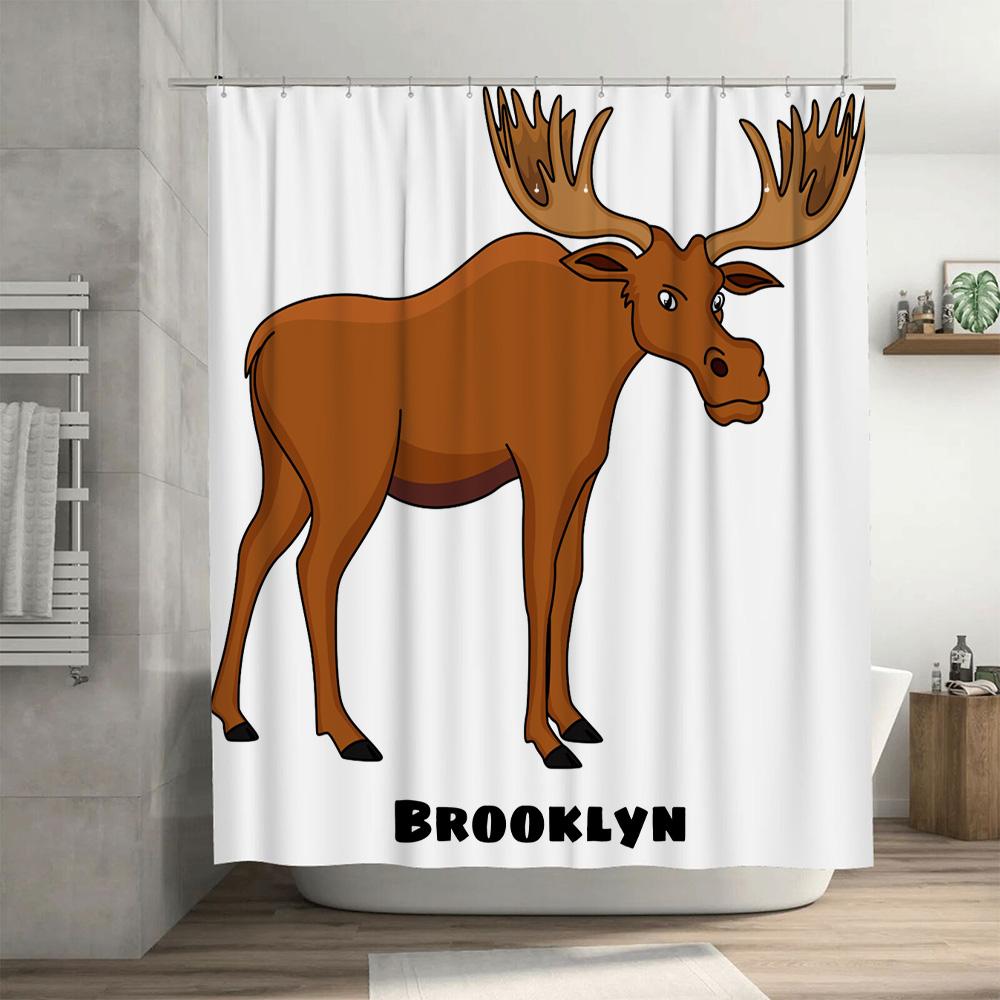 Whimsical Moose Shower Curtain Decor Brooklyn Home Bath Liner For Kids Adults Waterproof Fabric With Hook Rings Set