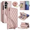 Kompatible gesteppte Reißverschluss-Crossbody-Geldbörsenhülle für Samsung Z Fold 7, 6, 5, 4 mit Kartenfächern.