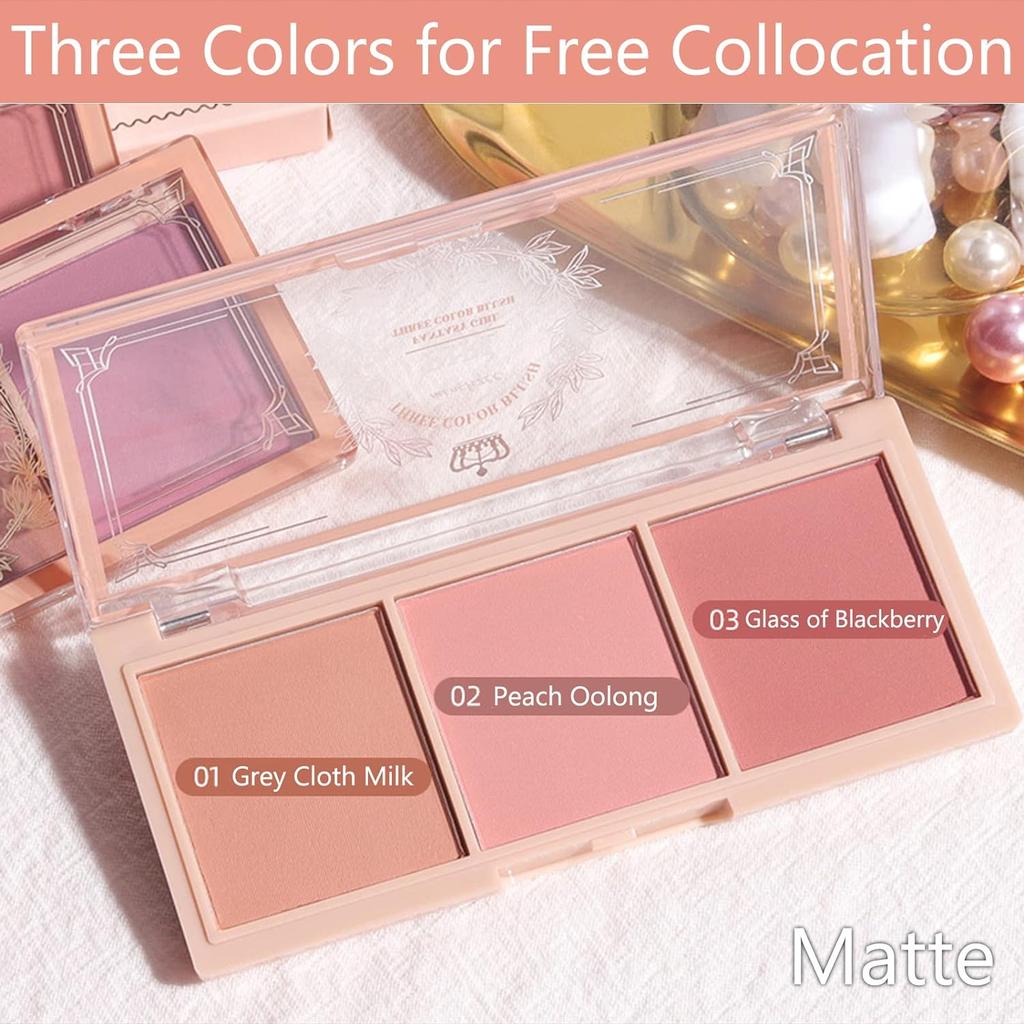 3-in-1-Farbmatt-Gesichtsrouge-Make-up-Puder, Make-up-Rouge für langanhaltendes, schweißresistentes, nicht fettendes Rouge, mattes, leuchtendes, natürliches Aussehen der Haut