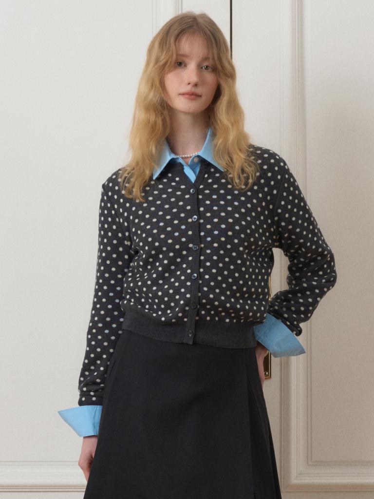Eight Days A Week Wool Dot Cardigan Charcoal Ad652