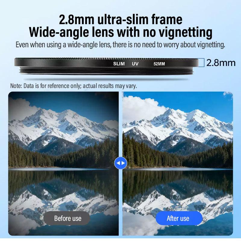 UV Filter Ultra-Thin High Transmittance Lens Filter 49/52/55/58/67/72/77/82mm Mirrorless Camera Protective Lens for Canon, Nikon