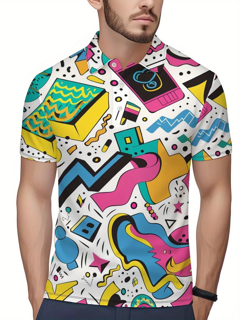 Men'S Short-Sleeve Polo Shirt - Flat Digital Print Pattern - No Texture - Stylish And Easy Short Sleeves, Buttoned, Casual Collared Polo Shirt,