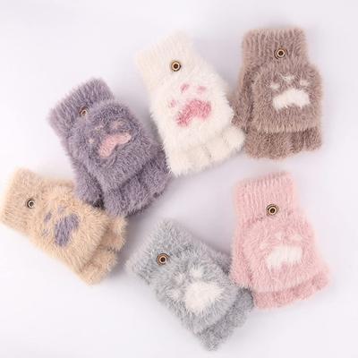 Pelz Katzenkrallenhandschuhe Plüsch Fingerlose Fäustlinge ohne Finger Autofahren Handschuhe Winter Warm Supplies