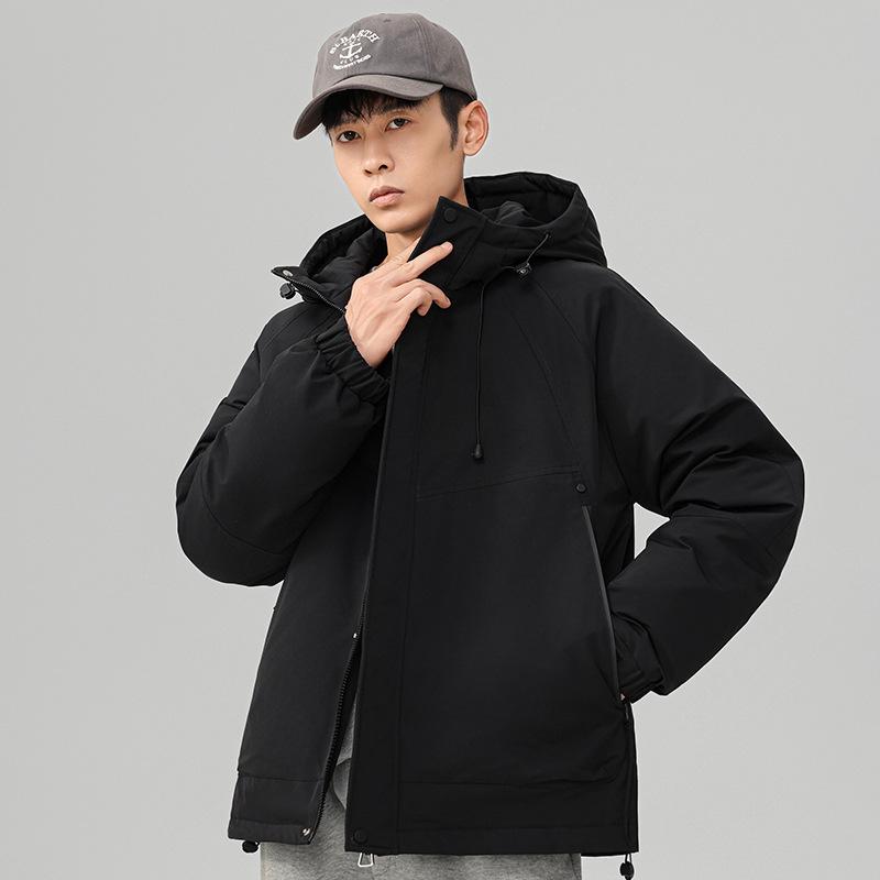 

Winter mid-length thickened down jacket men s casual versatile sports white duck down couple hooded men s jacket M