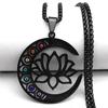 Flower Lotus Moon Pendant Necklace for Women Men Stainless Steel Silver Color 7 Chakra Healing Balance Chain Jewelry N9725S02
