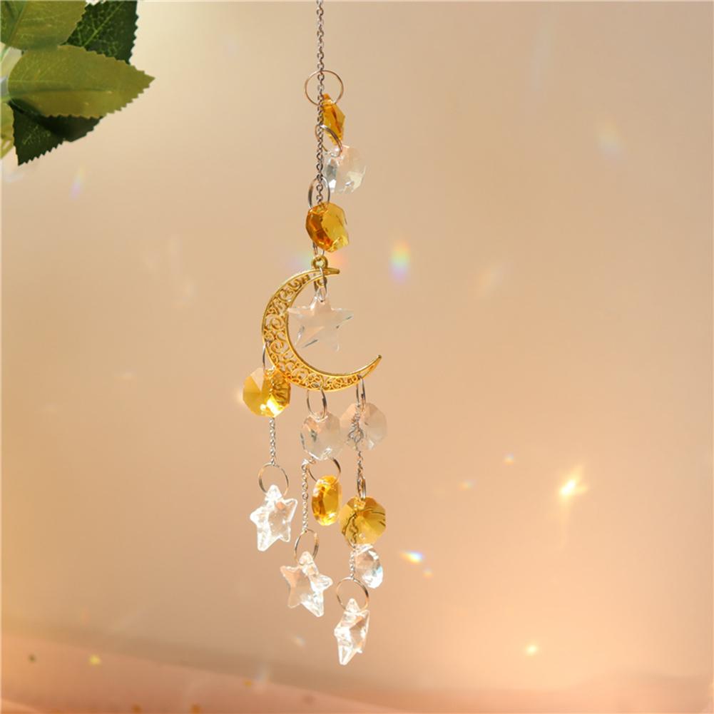 Crystal Wind Chime Prism Pendant Moon Stars Hanger Hanging Drop  Garden Window Wedding Curtain Chandelier DIY Decor