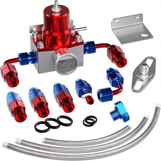 EFI Fuel Pressure Regulator Kit with Bypass Return 0-100psi Pressure Gauge AN6-6AN Fuel Line Hose Fitting Connectors Kit Adjustable Universal