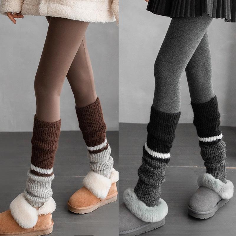 2pairs American Retro Cashmere Color Blocking Long Sock Winter Warm Knitted Leg Warmers for Women Lolita JK Boot Cover Stockings