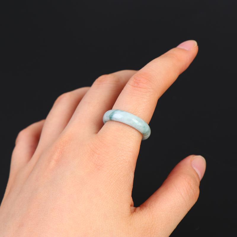 1 Pcs A Grade Jadeite Ring For Men And Women White Ice Type Finger Ring Simple Style Unisex Ring