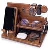 Wood Docking Station Farmhouse Nightstand Organizer Phone Wallet Jewelry Watch Stand Key Holder Bedside Birthday Gift