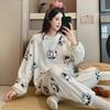 2025 Autumn Winter Warm Flannel Women Pyjamas Sets Thicken Coral Velvet Long Sleeve Cute Cartoon Sleepwear Flannel Pajamas Set for Young Girl