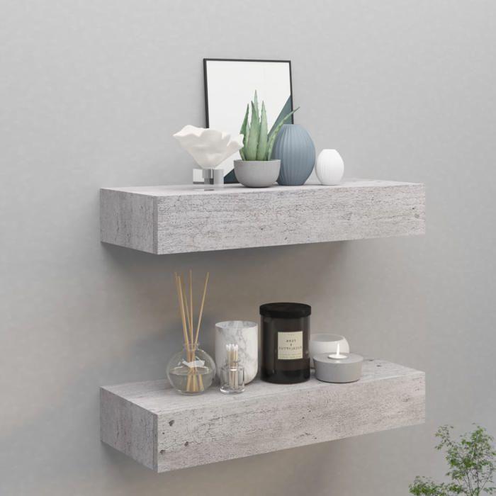 VidaXL Étagères à tiroir murales 2 pcs Gris béton 60x23,5x10 cm MDF