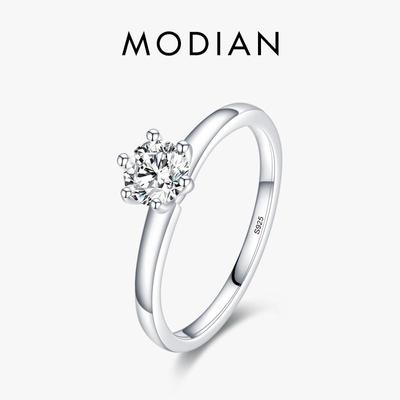 Modian 925 Ayar Gümüş Charm Basit Yuvarlak Temizle CZ Parmak Yüzük Boyutu 5 6 7 8 9 Kadınlar Için Düğün Bildirimi Takı