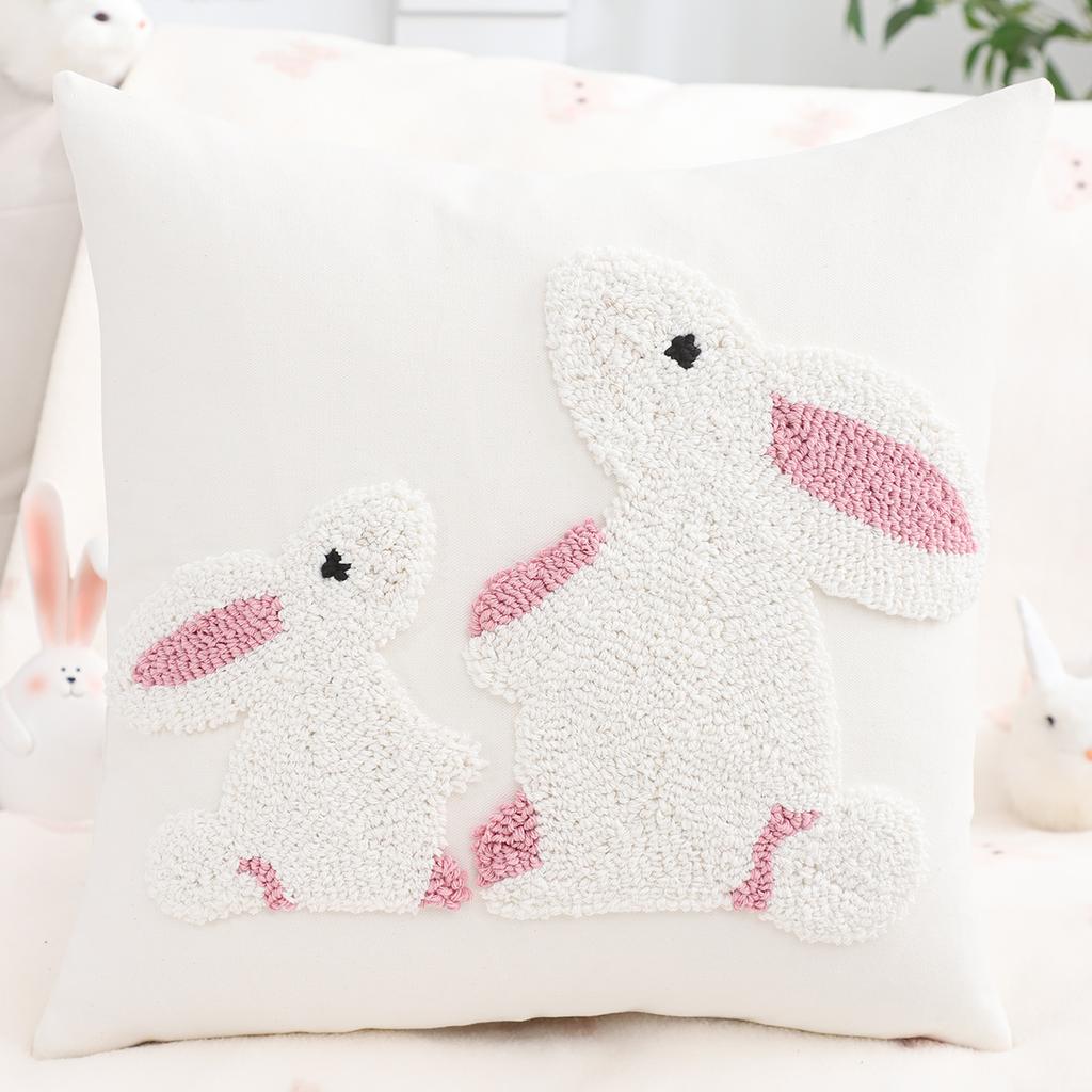 1 Pc Easter Decorative Pillow Cover Rabbit Tufted Embroidery Egg Spring Summer Gift Living Room Sofa Home Decor