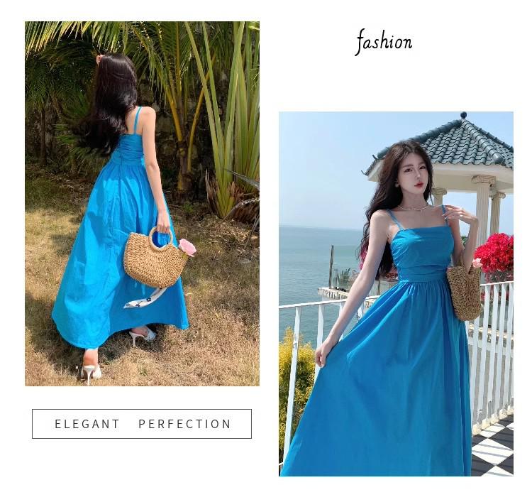 Yunnan Dali Women's Beach Dress - Sanya Vacation French Sling Long Dress