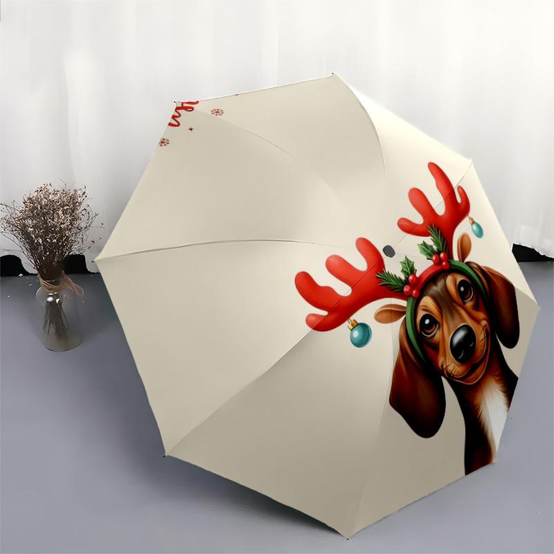 1pc Christmas Dog Antlers Decoration Umbrella with Plastic Handle,Suitable for All Seasons Home Travel Outdoor UmbrellaDD232
