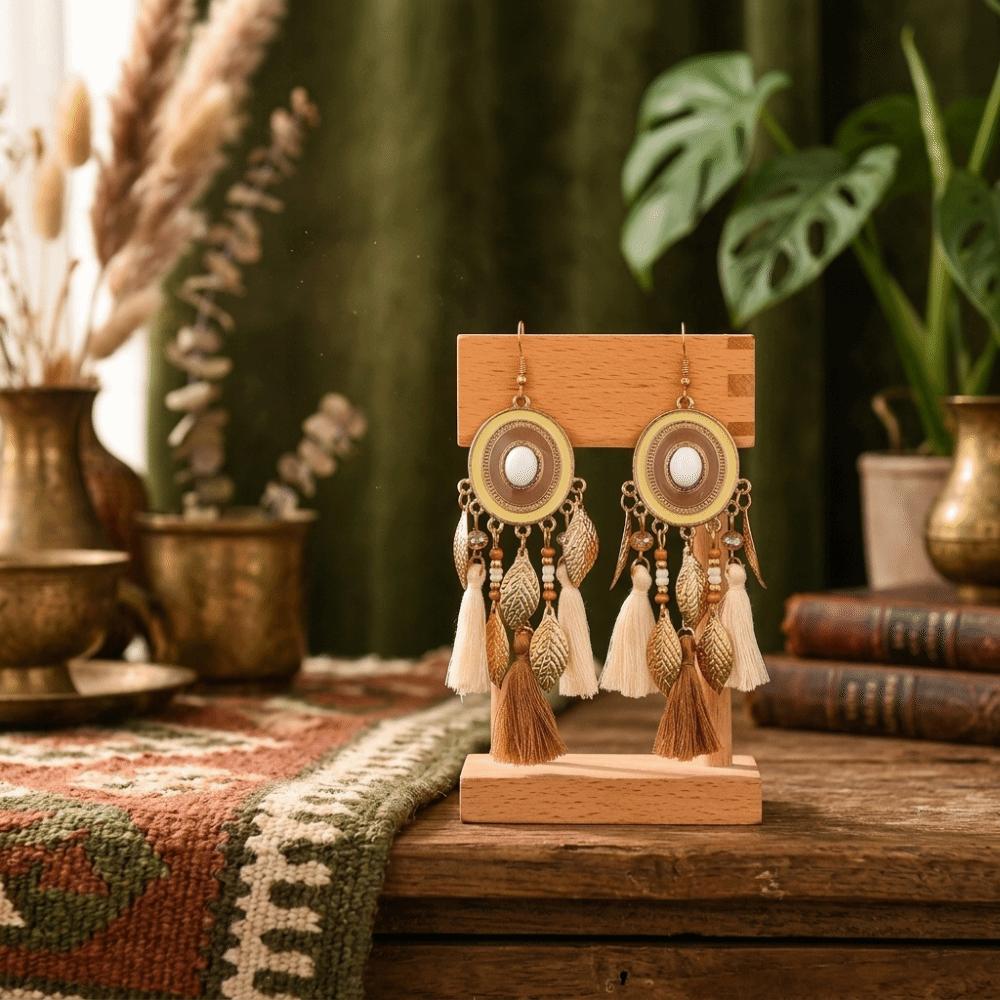 Zinc Zinc Alloy Tassel Earrings Beads Ethnic Earrings Beach Style Vintage Earrings Summer
