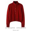 Women's Three-Ply Thickened Cashmere Knit Cardigan: Loose, Slimming, Half-High Collar Single-Breasted Outerwear for Autumn and Winter