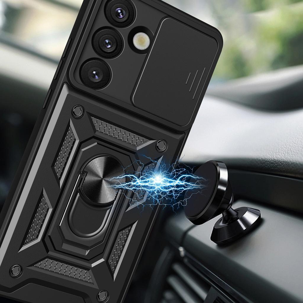 Pancerne etui Hybrid Armor Camshield z podstawką i osłoną aparatu na Xiaomi 15 Ultra 5G - czarne