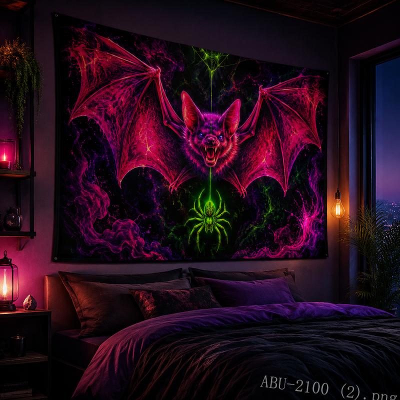 Bat Halloween Tapestry Blood Full Moon Purple Cloud Spooky Night Wall Hanging Teen Bedroom Dorm Party Decor Cloth