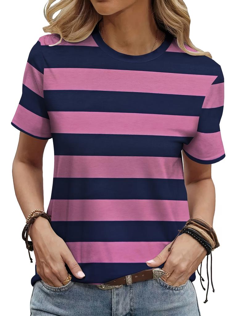 Rainbow Striped Women T Shirt Oversized Clothes Trend Casual Short Sleeve Crew Neck T Shirts Summer Lady Tees Daily Soft Wear