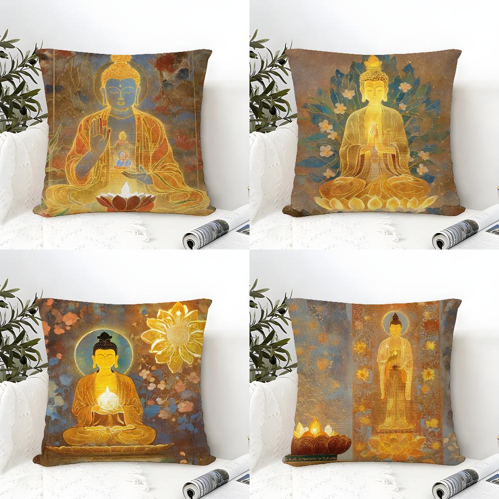Buddhist Religious Art Pillow Case Linen Cushion Covers For Decorative Sofa Home Pillows Case Car Chair Pillows Cases