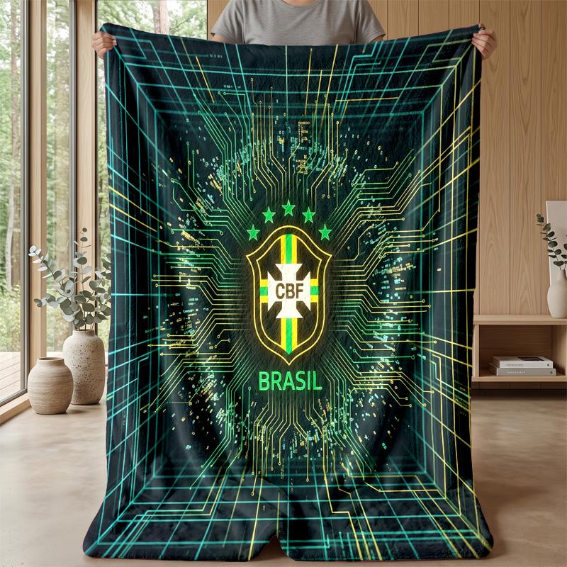 Coperta in Flanella Stampata Calcio Brasile Amica della Pelle Calda Decorativa Plaid per Divano Letto Interno Uso Quotidiano