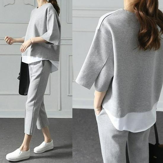 Spring 2024 Women's Two-Piece Slit Top & Cropped Pants Casual Set