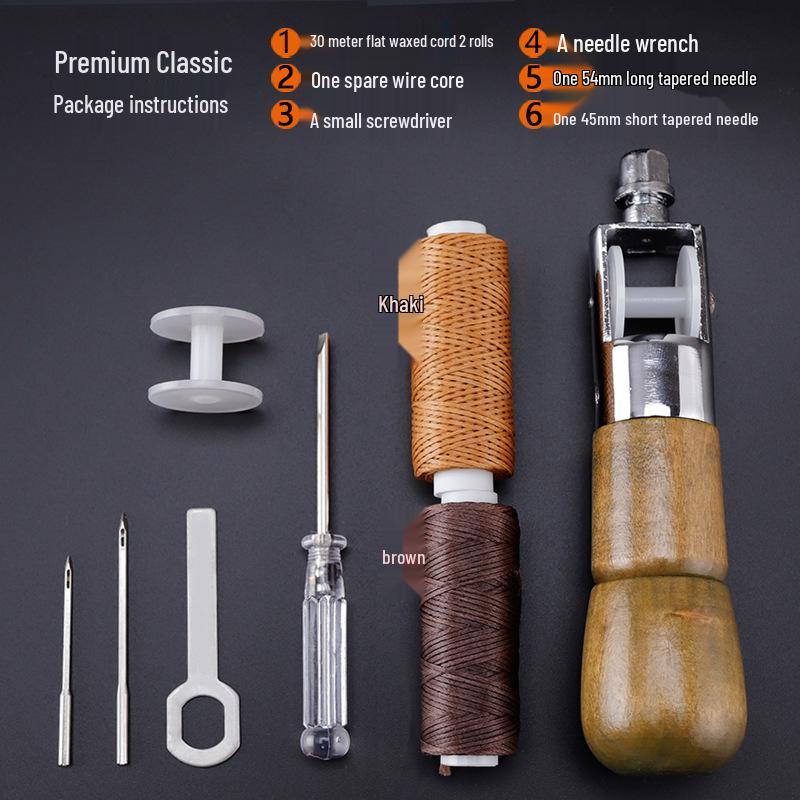 Leather Hand Sewing Awl Tool Set with Needle and Thimble - Model A