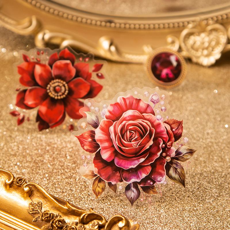 30Pcs Gem Blooming Series Sticker Pack Vintage Flower Scrapbooking Material Label DIY Decorative Journal Planner Stationery