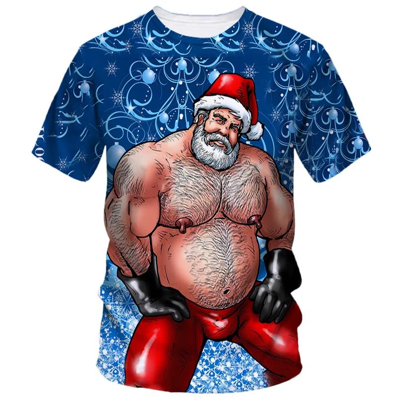 Hot Christmas Party 3D Printed T-shirt Male and Female Couple Red Short Sleeved Party Top Plus Size Loose Street Fashion Top