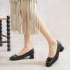 RED DRAGONFLY Women's French Style Square Toe Chunky Heel Pumps