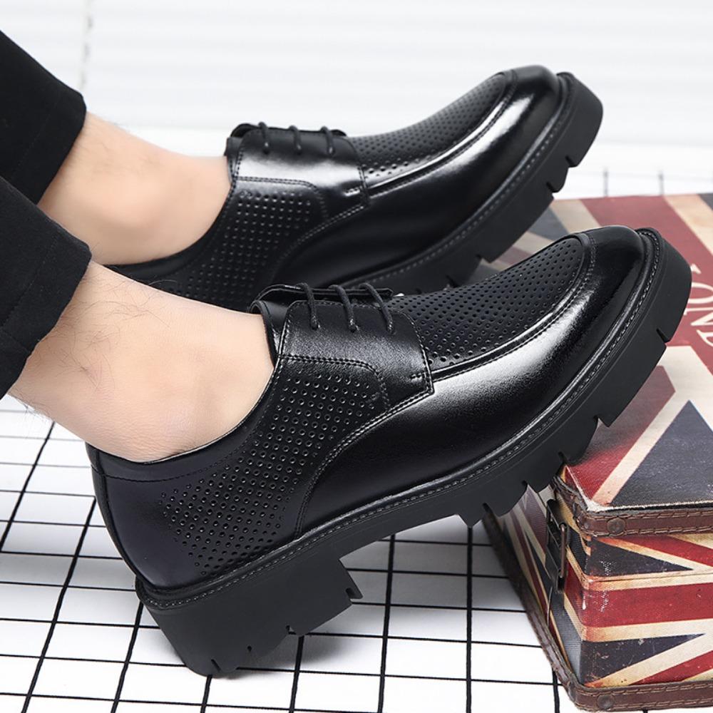 Men Height Increasing Shoes 8cm Summer Sandals 10cm Elevator Dress Leather Shoes Business Hollow Out Big Head Formal Shoes