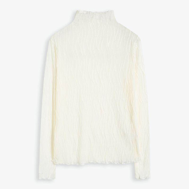 

Aozhiguo Stylish Lace Shirt Half Turtleneck Mesh Beige M