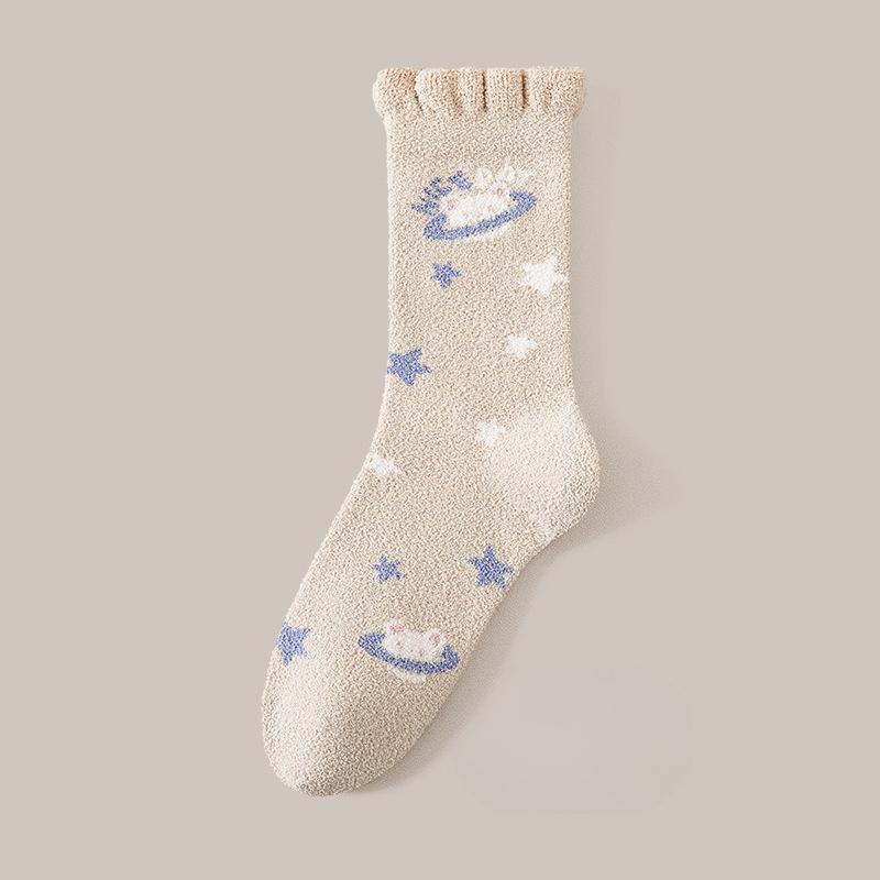 Winter and Autumn Thick and Warm Half-Size Fleece Women's Non-Loose-Material Mid-Calf Stockings Postpartum At-home Maternity Stockings