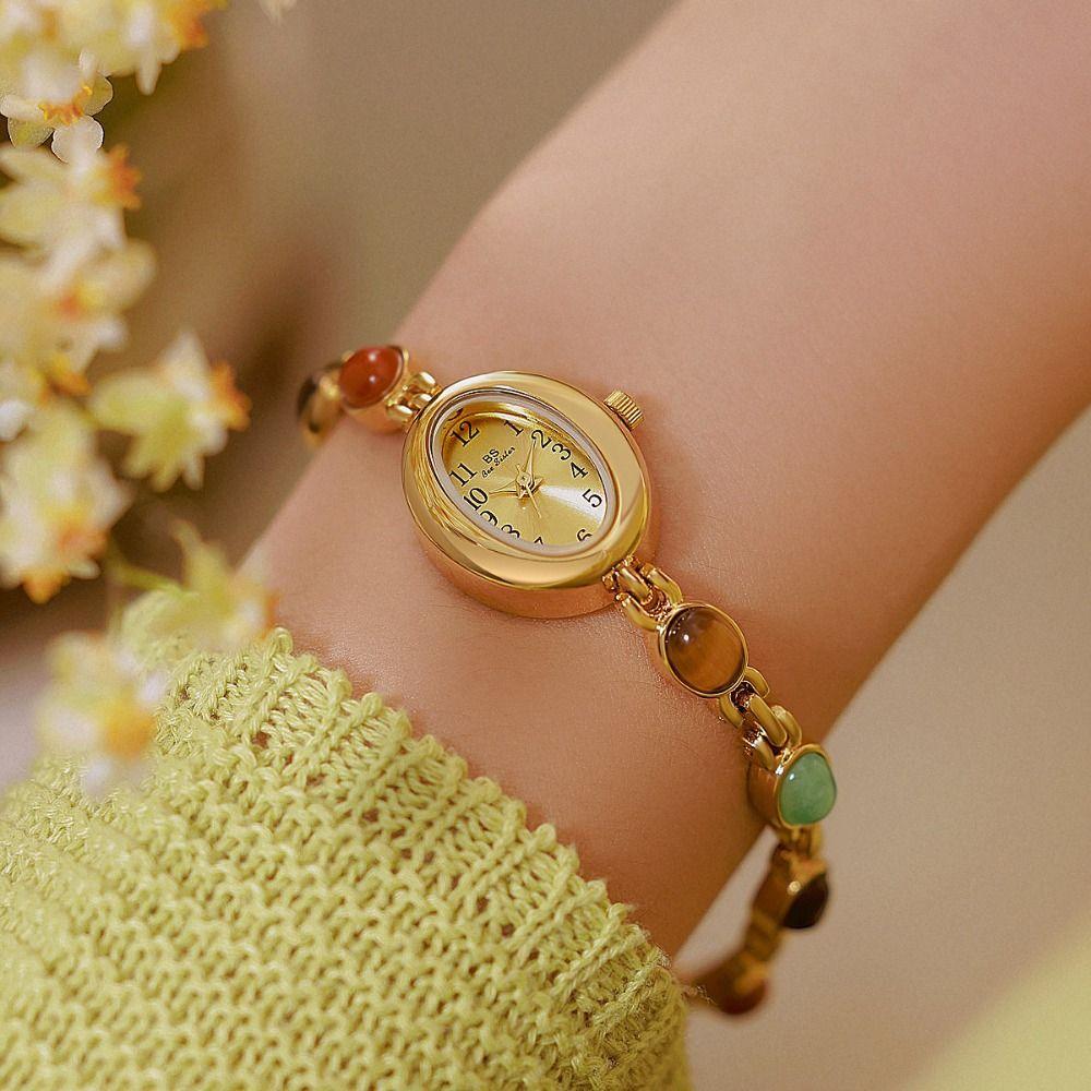 Orologio da Donna con Pietre Preziose Colorate Elegante Orologio al Quarzo Orologio da Polso alla Moda