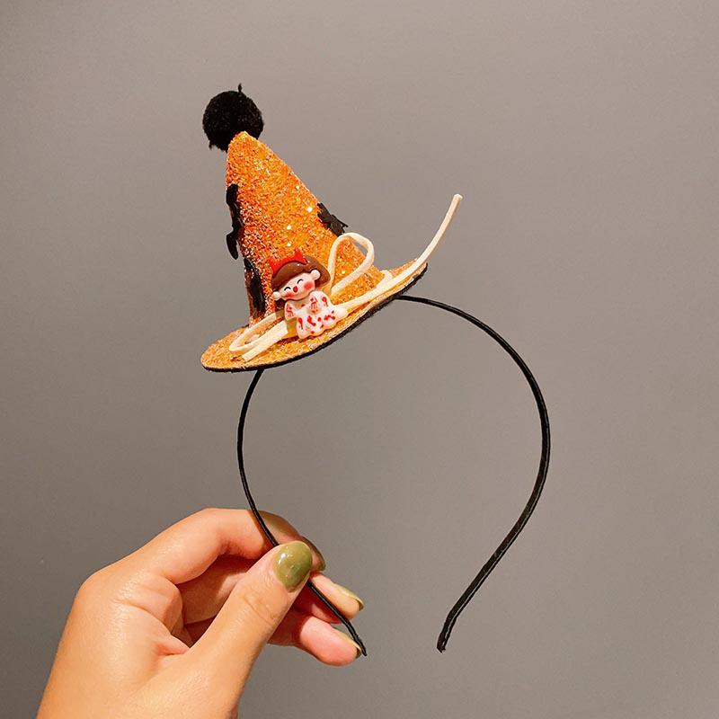 Quirky Pumpkin Bow Mesh Headband for Kids - Halloween Skull Witch Hair Accessory