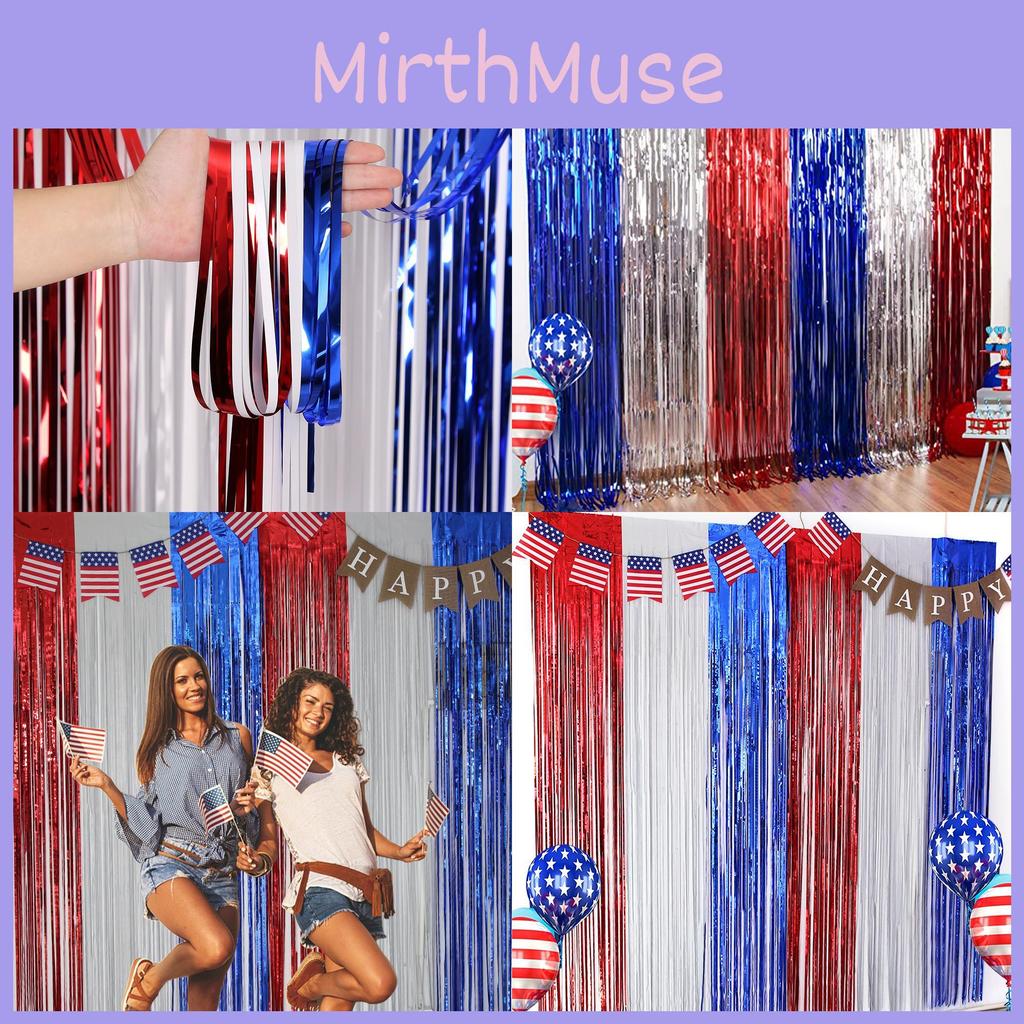 Vibrant Red White And Blue Independence Day Tinsel Curtain Party Decoration Supplies
