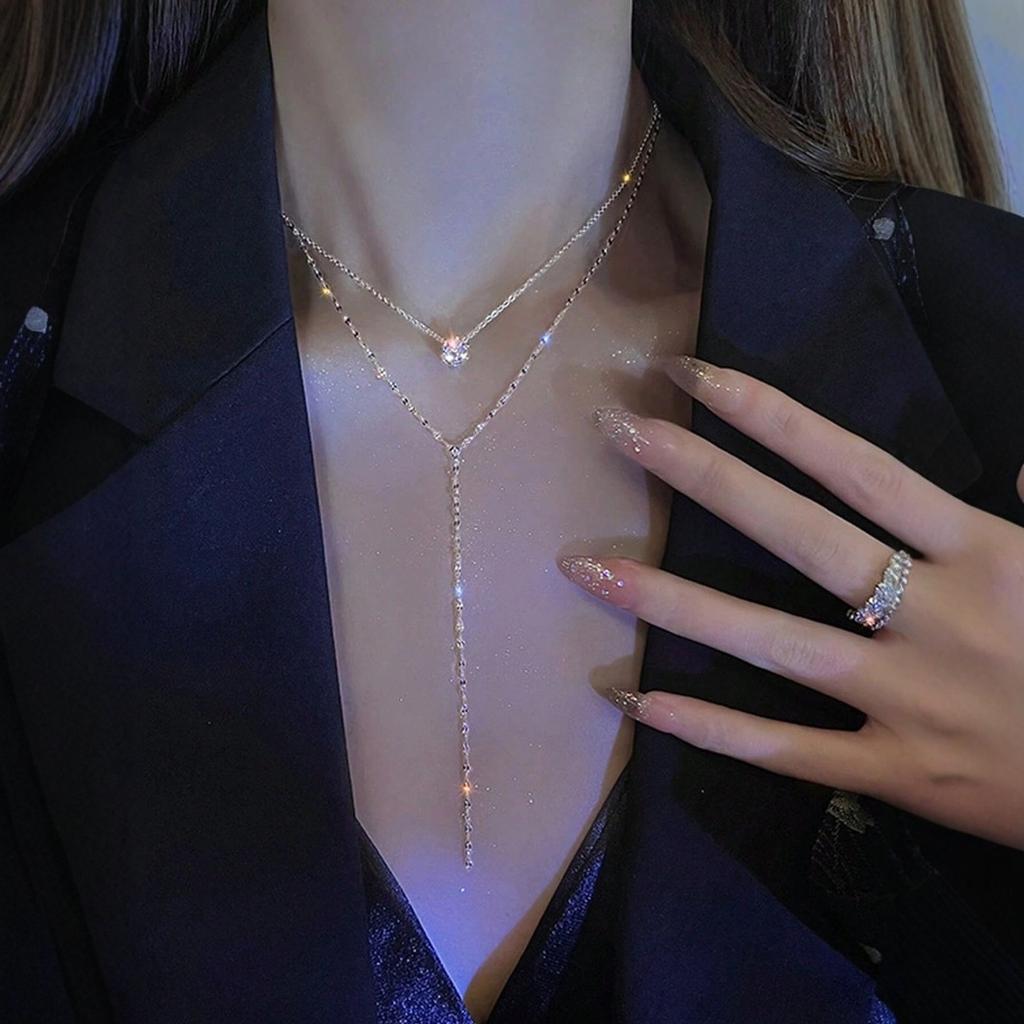 Pure Desire Ceiling~ Shining Zircon Light Luxury Collarbone Chain Necklace Female Tide Exquisite Temperament Versatile Neck Chain Jewelry