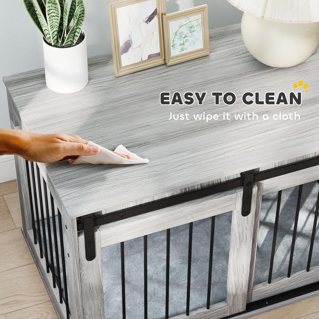 98cm Dog Crate Furniture With Removable Cushion For Large Dogs Grey