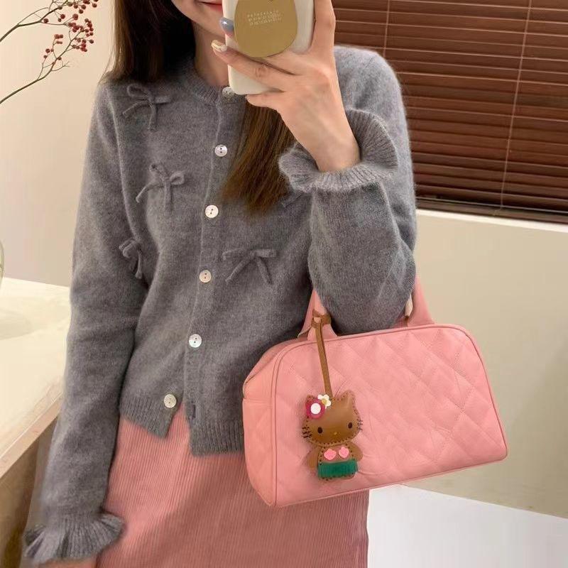 

Женский топ для верхней одежды, нишевый дизайн, круглый вырез, бант в западном стиле, корейский вязаный кардиган, свитер, весна и осень one size серый