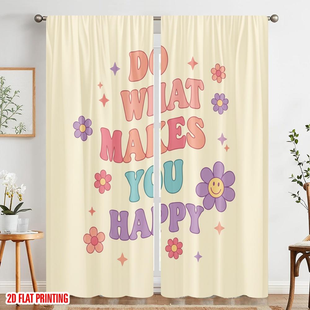 2pcs 2D flat printing Curtain Do What Makes You Happy 100% Polyester Without Electricity Party Decorations Perfect for Holiday
