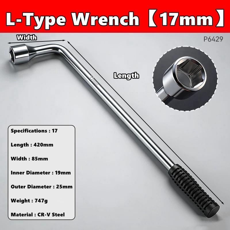 17/19/21/22mm Auto Ersatzrad Radschlüssel - L-Form Sechskantkopf Geschlitztes Ende Stecknuss Reparaturwerkzeug, Standard Radschlüssel