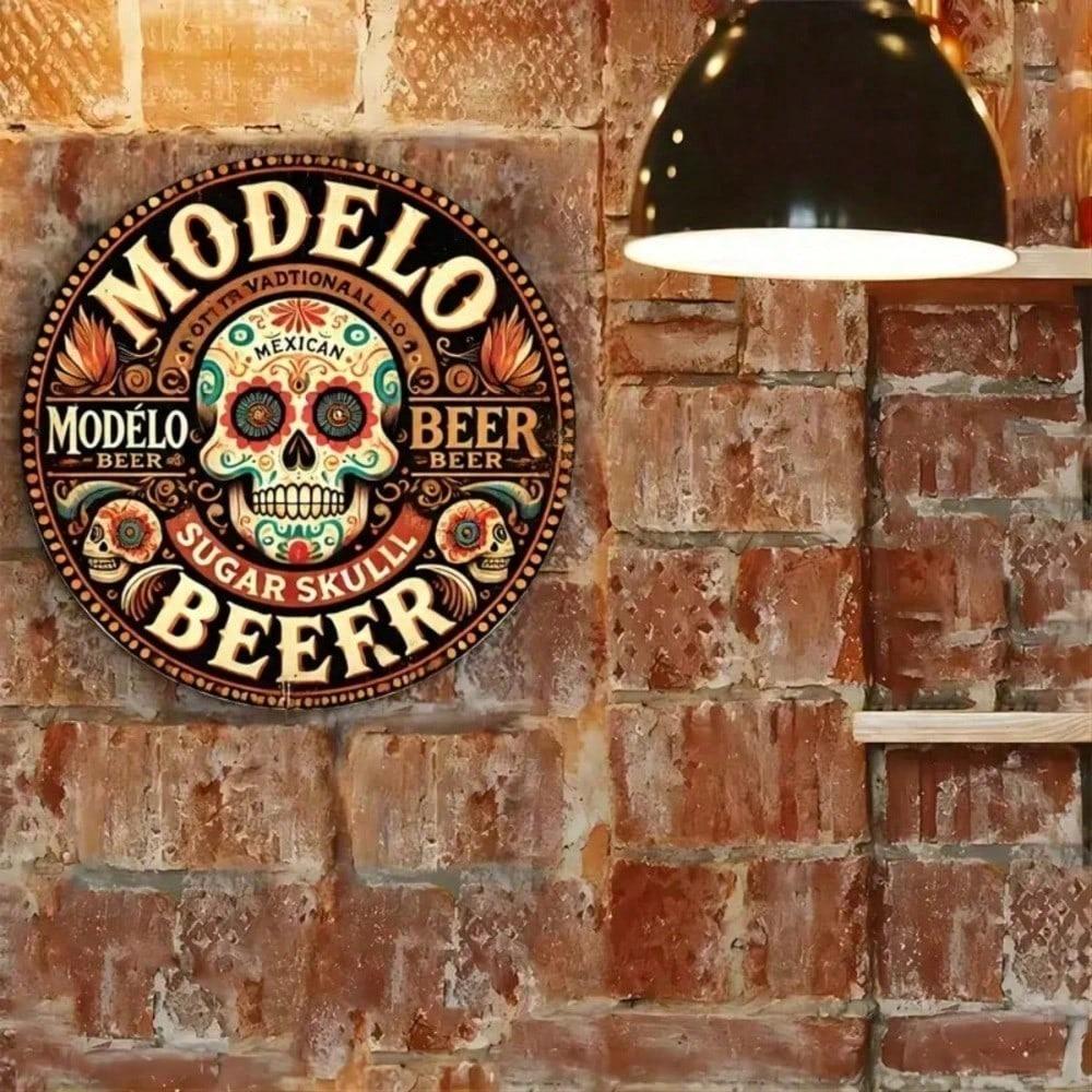 Metalen Wandposter Rond Schedelbord voor Bar Huis Pub Waterdicht Buiten Decor