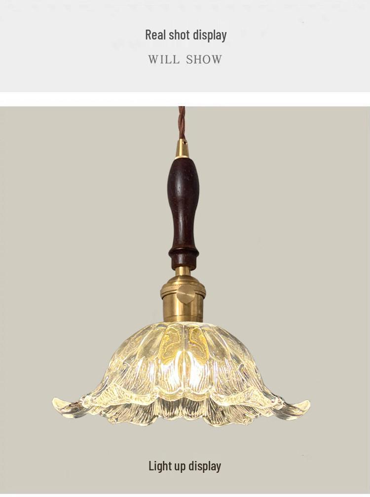 French Walnut Glass Pendant Lamp - Japanese Retro Style for Home, Restaurant, or Bar Counter