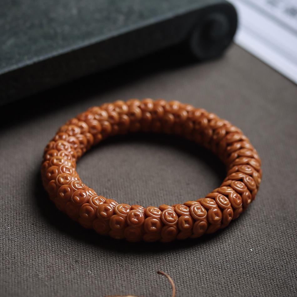 Gold Ingot Monkey Walnut Bodhi Bead Bracelet - High Polish Buddhist Gift for Men and Women