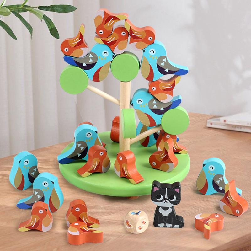 Wooden Bird Stacking Balance Tree Toy Puzzles For Kids Educational Family Play